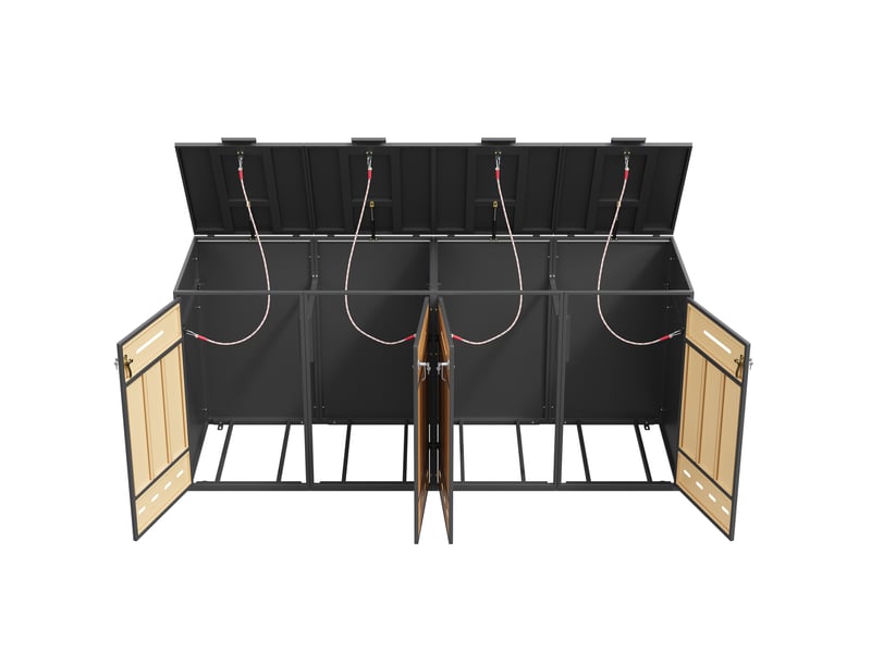  Armoire cache-poubelle extérieure, 132x80x118 cm, 4 bacs verrouillable, acier, gris  - Conforama A
