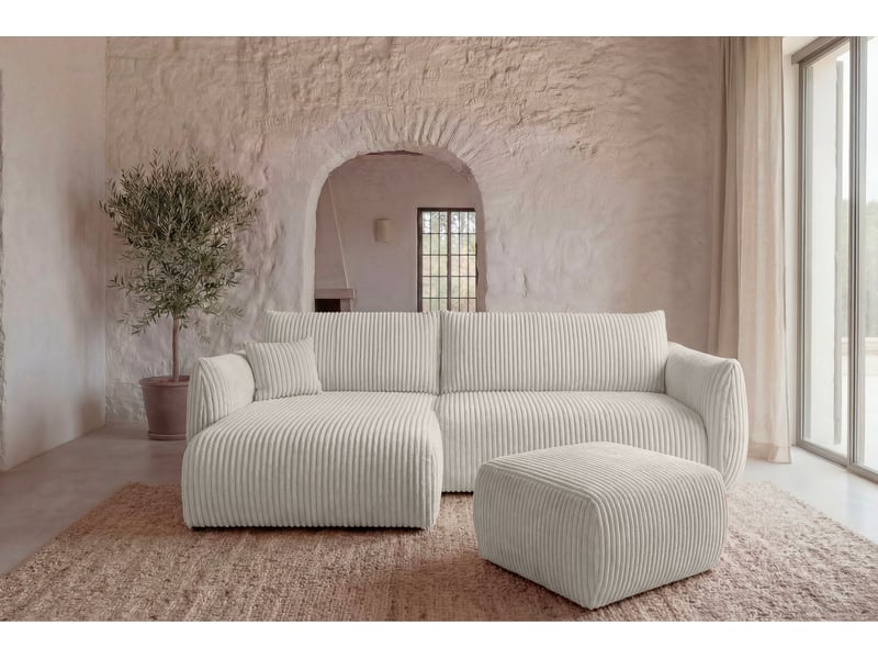  Elio - canapé d'angle convertible gros velours côtelé 4 places blanc  - Conforama D