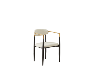 Lot de 2 chaises de salle à manger beiges, noires et dorées avec accoudoirs