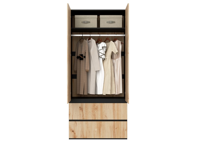  Armoire penderie tcqpz 90 x 50 x 200 cm 2 portes 2 tiroirs mdf et panneaux de particules décor bois  - Conforama A