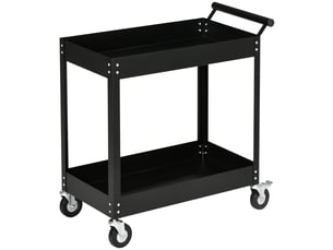 Chariot d'atelier 2 niveaux 84,5x38x84 cm noir en acier, charge totale 150 kg avec roulettes freinées