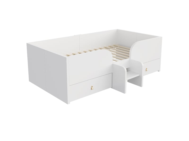  Lit enfant 90x200 cm, lit simple avec 2 tiroirs,  en mdf blanc, sans matelas  - Conforama R