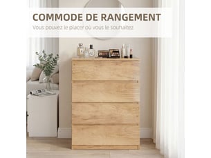 Commode 4 tiroirs meuble de rangement sans poignées design minimaliste naturel 60 x 40 x 80 cm