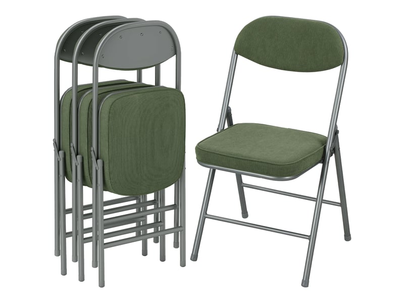  Lot de 4 chaises pliantes vertes rembourrées avec dossier en corde et cadre en métal  - Conforama A