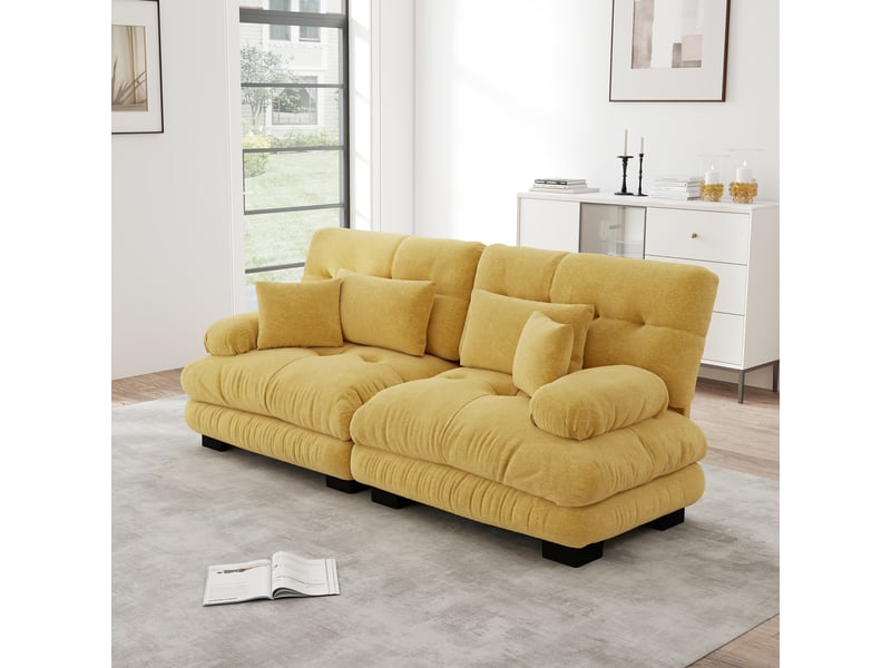  Canapé d'angle, canapé 2 places – jaune, coussins inclus, en chenille, style cloud  - Conforama C