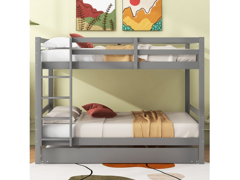 Lit superposé enfant 140x200 cm gris en bois de pin et mdf avec lit gigogne - Conforama E