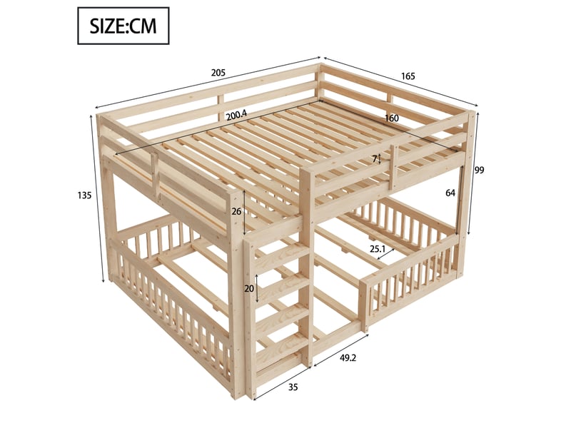  Lit superposé, 160 x 200 cm, avec barrières de sécurité en, coloris, matelas non inclus, bois et mdf, coloris naturel  - Conforama C