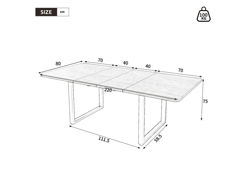  Table à manger extensible 140180220x80x75 cm en mdf couleur bois foncé et noir, design industriel, design moderne  - Conforama C