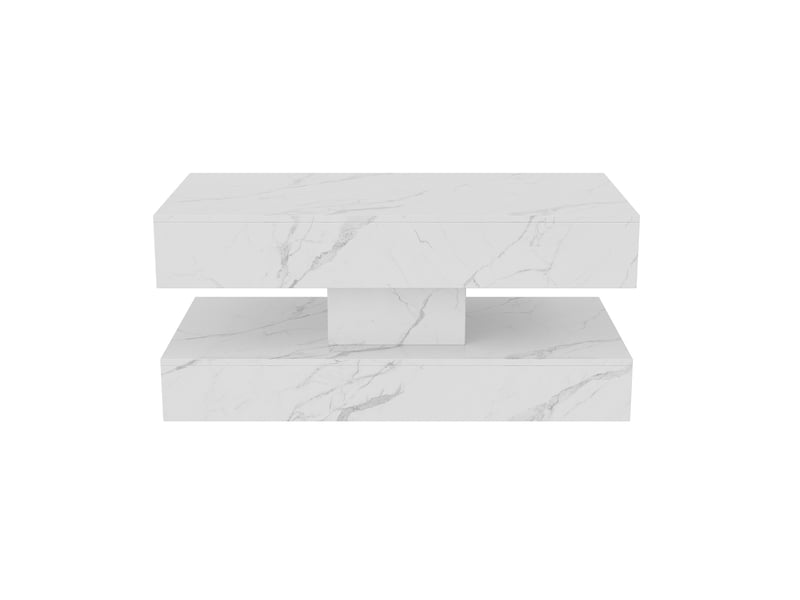  Table basse, 100x50x45 cm, table de salon avec éclairage led intelligent, plateau effet marbre résistant avec 4 zones de rangement et tiroirs, blanc  - Conforama D