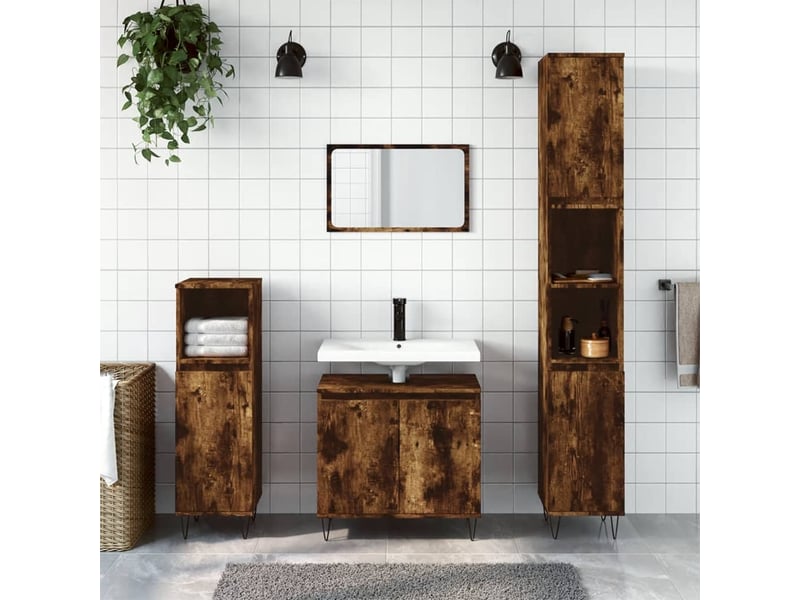 Ensemble d'armoires de salle de bain 3 pcs chêne fumé cf63001 - Conforama B