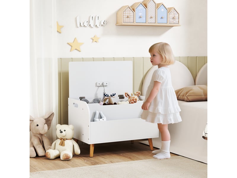 Coffre à jouet enfant, coffre de rangement enfant, couvercle rabattable et compartiment ouvert, 60x40x43cm, blanc - Conforama C
