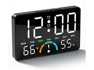 Réveil numérique led-horloge digitale de chevet avec 2 alarmes,contrôle sonore,port de charge usb,température et humidité-réveil luminosité réglable
