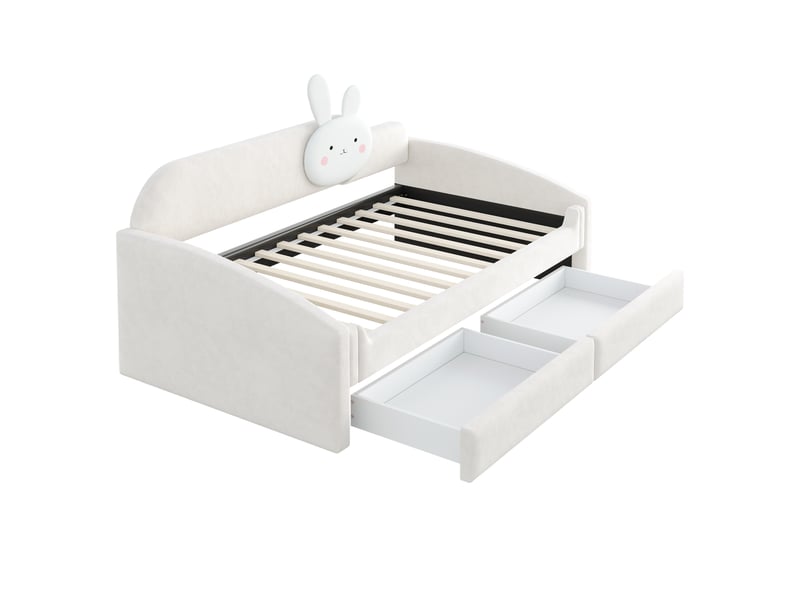  Lit jeune, 90x200 cm, éclairage led, rangement intégré, beige cao-LDU00591AAA-conf-NEW - Conforama R