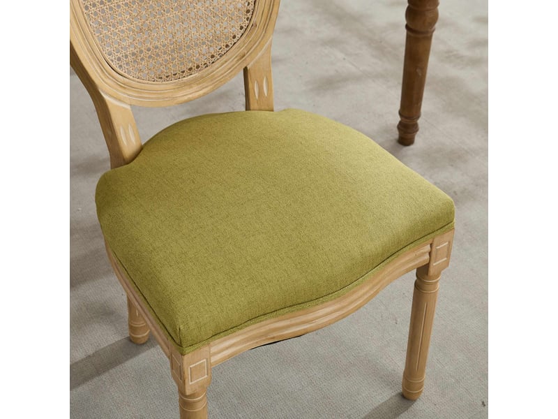  Lot de 2 chaises de salle à manger en tissu lin et rotin vert olive W3223P520424 - Conforama E