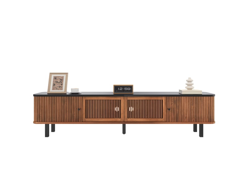  Meuble tv 190x35x45 cm, portes coulissantes, grand rangement, lowboard moderne, meuble multimédia, mdf et pb pour salon - noyer  - Conforama A