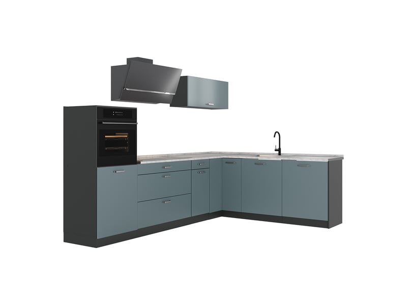 Vicco cuisine en angle, bleu-grisanthracite, 287 x cm plan de travail marbre - Conforama A