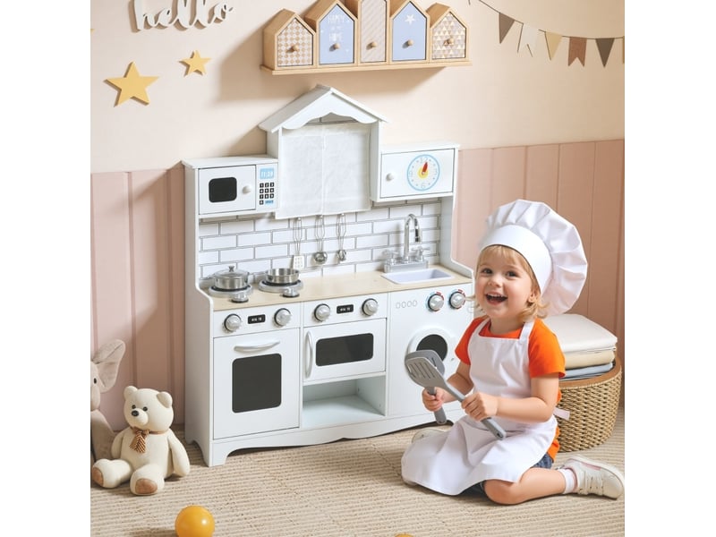  Cuisine jouet enfant 79,5 x 24 x 94 cm – blanche – évier, four, horloge, accessoires et boutons sonores  - Conforama B