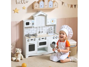 Cuisine jouet enfant 79,5 x 24 x 94 cm – blanche – évier, four, horloge, accessoires et boutons sonores