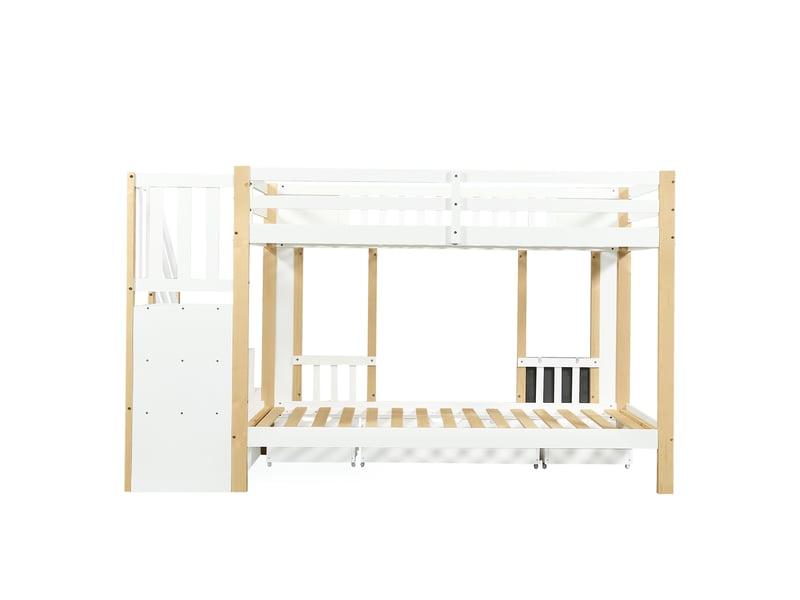 Lit superposé enfant 2 × 90 × 200 cm avec escalier rangement et 3 tiroirs, blancnaturel IKSETERA TRADING LTD - Conforama W