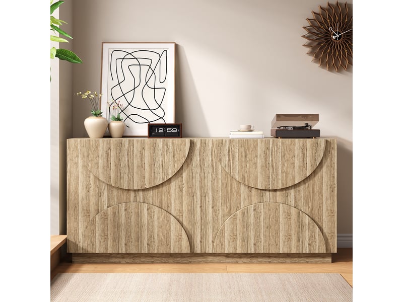 Buffet avec étagères réglables et portes à ressort pour salle à manger 160×40×80 cm naturel - Conforama C