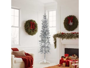 Demi sapin de noël, arbre de noël artificiel mince avec support argenté 180 cm