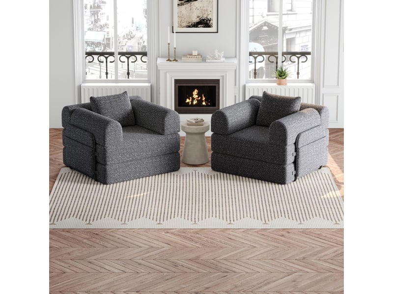  Canapé convertible 2 places - 184x91x70cm - chauffeuse lit chenille, poches rangement, cadre acier - gris foncé  - Conforama C
