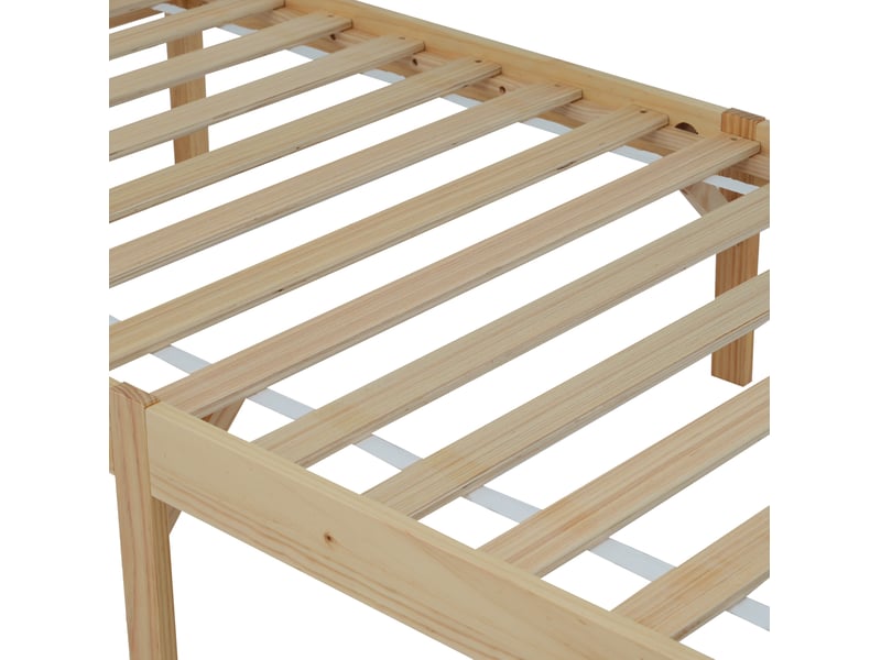  Lit simple 90x200 cm avec tête et pied de lit, bois et mdf, blanc et naturel sans matelas  - Conforama E
