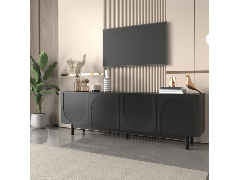  Meuble tv modenvie noir 175 x 38 x 56 cm à 4 portes avec étagères réglables  - Conforama E