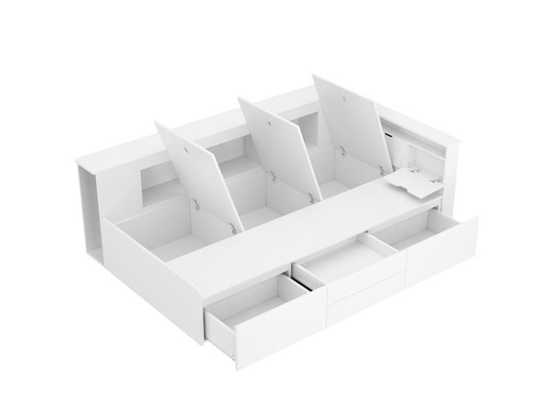 Lit enfant, 90 x 200 cm, lit simple, lit enfant multifonctionnel avec tiroirs, étagère et armoire de rangement, coffre de lit avec espace de rangement, sans matelas, blanc  - Conforama D