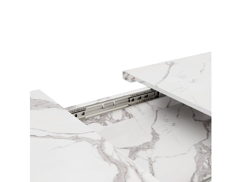  Table extensible 120-160x80x76,5 cm pieds croisés métal plateau mdf effet marbre(matériau non marbré), blanc+noir  - Conforama R