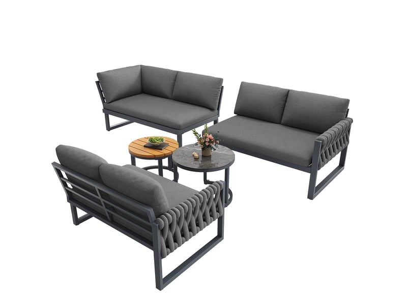 Salon de jardin modulable 5-6 places 110x66 cm – gris – coussins déhoussables, tables à pieds réglables - Conforama A