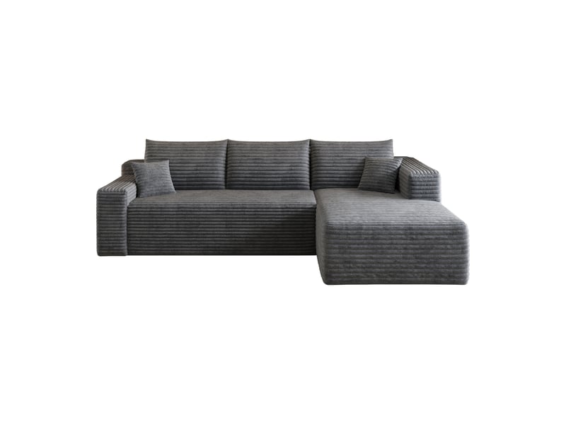  Canapé d'angle gris foncé 3 places en velours côtelé, canapé en l avec méridienne, 241 cm pour salon  - Conforama A