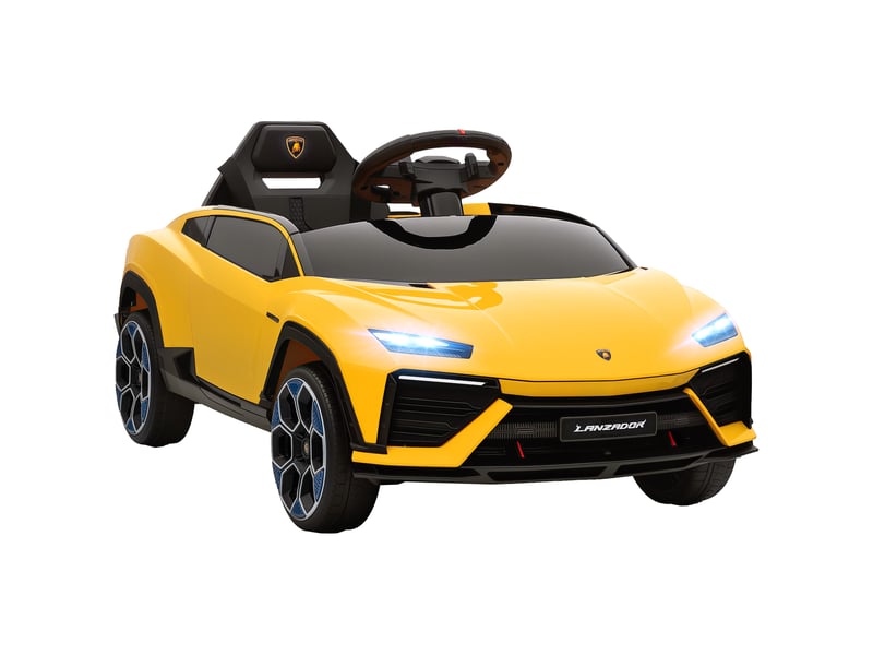 Voiture électrique pour enfants, 12 v, avec télécommande 2,4 ghz, 2 moteurs, klaxon, lumières led, musique, 101,5 x 49 x 43 cm, jaune - Conforama A