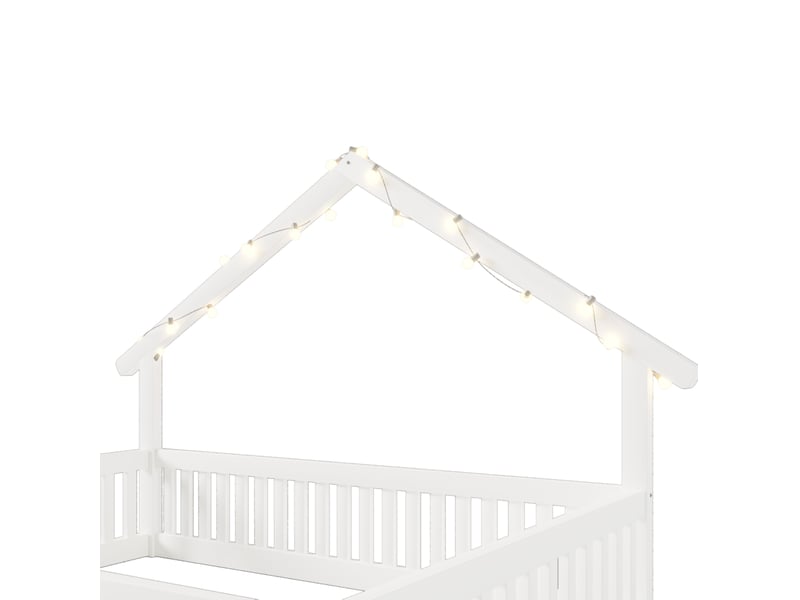  Lit cabane 140x200 cm avec barrière de sécurité et guirlande led, bois, blanc, sans matelas  - Conforama D