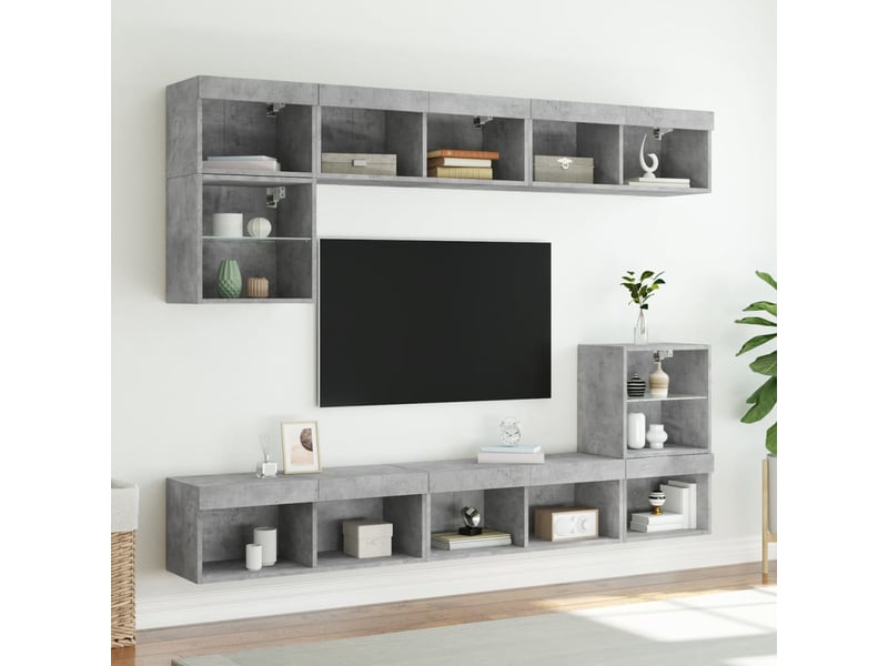  Meubles tv - banc tv - meuble de rangement avec lumières led 2 pcs gris béton 80x30x30 cm  - Conforama C