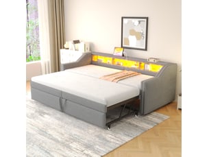 Lit gigogne 90180x200 avec usb et rangement latéral cravdom