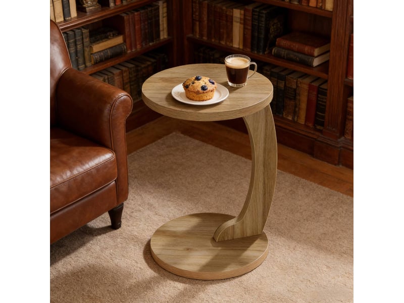  Table d'appoint c ronde 38x55 cm en mdf coloris chêne clair  - Conforama E