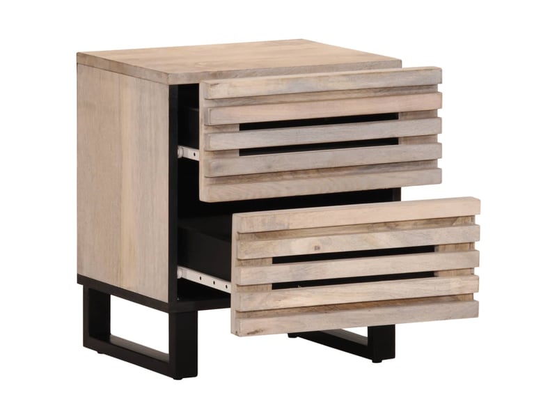  Lot de 2 tables de chevet - cabinet de chevet - table de nuit 40x34x46 cm bois manguier massif blanchi  - Conforama B