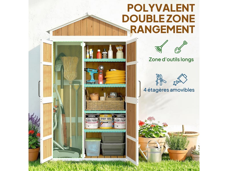  Armoire de jardin 2 portes en bois de sapin et métal 105 x 55 x 179 cm  - Conforama D