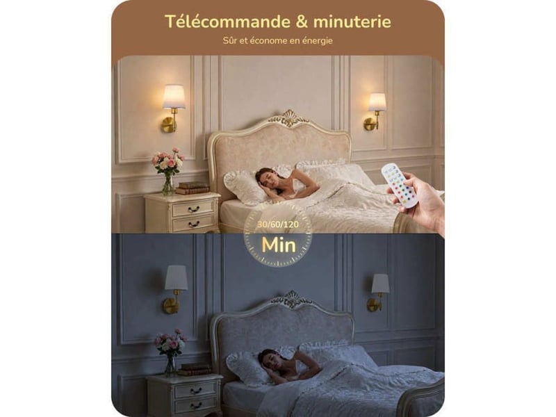  Applique murale sans fil lot de 2 style lin naturel e27 rgb dimmable avec télécommande 370618_AACYK26003_6_DROPFR - Conforama D
