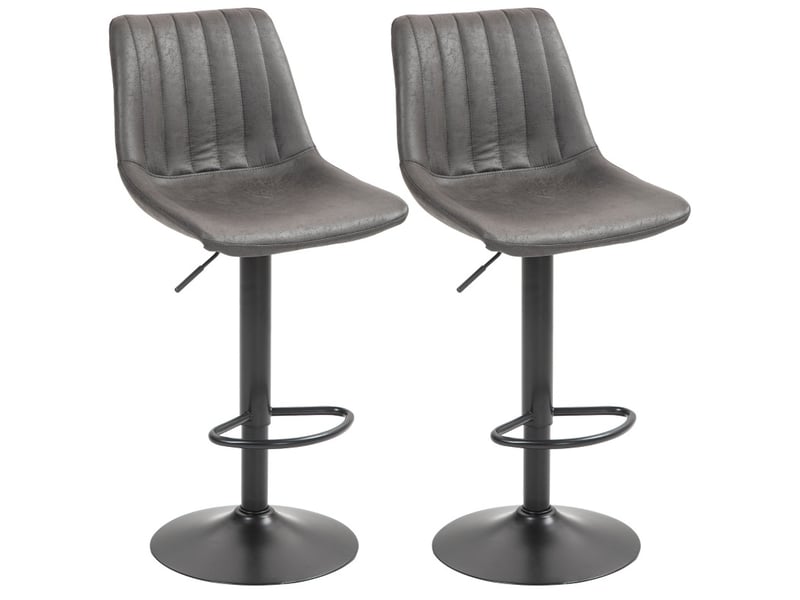  Tabouret de bar rétro réglable avec repose-pieds et dossier, lot de 2, en métal, gris foncé  - Conforama A