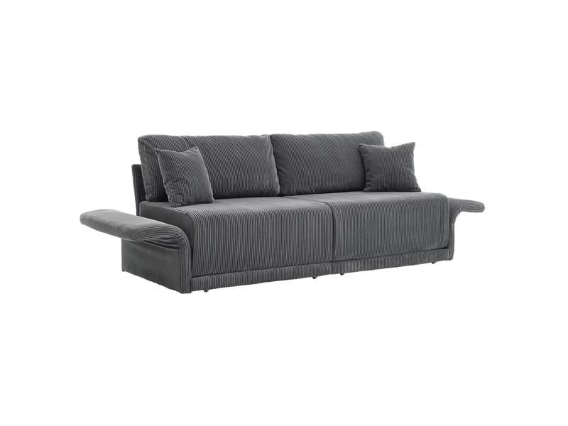 Canapé convertible 2 places avec couchage d'appoint et coussins à ressorts, structure métallique en velours côtelé gris - Conforama A