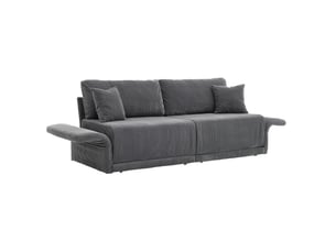 Canapé convertible 2 places avec couchage d'appoint et coussins à ressorts, structure métallique en velours côtelé gris