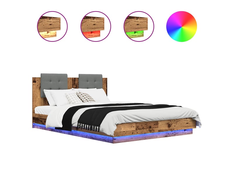  Lit double- lit adulte -  cadre de lit avec tête de lit bois ancien 120 x 200 cm  - Conforama A