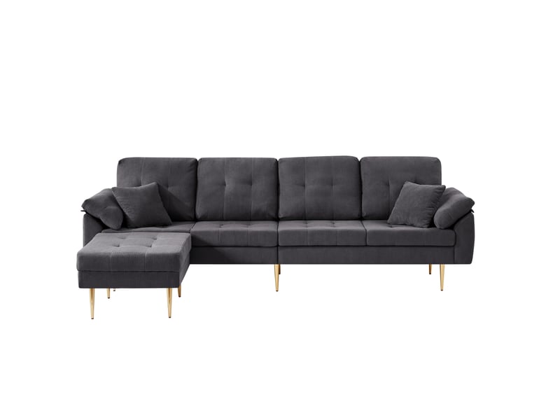  Canapé 4 places en velours côtelé avec pouf modulable 250 cm homvra  - Conforama A