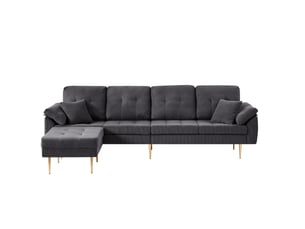 Canapé 4 places en velours côtelé avec pouf modulable 250 cm homvra