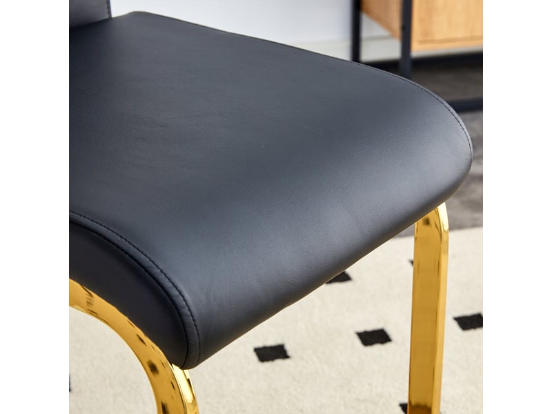  Lot de 2 chaises hautes nordiques – simili cuir noir, pieds dorés, barcuisine, design scandinave  - Conforama D