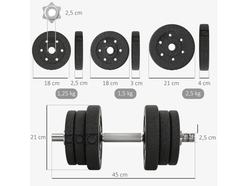  Set d'haltères 25 kg noir en acier et plastique, pour exercices de renforcement à domicile et en salle  - Conforama C