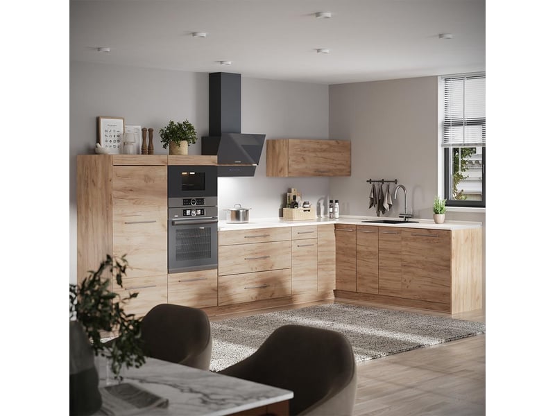  Vicco cuisine en angle, chêne de force doréchêne de force doré, 347x60cm, pt anthracite  - Conforama C