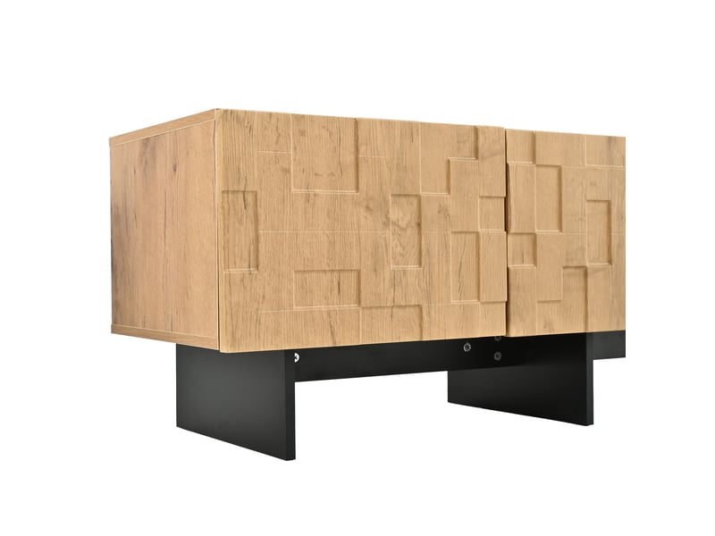  Meuble tv 180 cm pour écran 75 pouces, 4 portes gaufrées, 4 rangements, bois naturel  - Conforama B